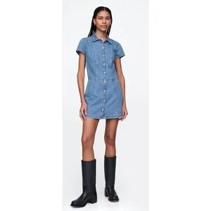 Gap Denim Dress Women Small Blue Short Sleeve Button Front Western Mini NWT